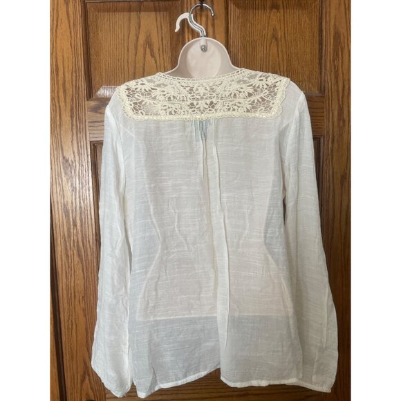 Wet Seal Lace Trimmed Long Sleeve Blouse White Vintage Cottagecore Y2K Romantic - Picture 3 of 9